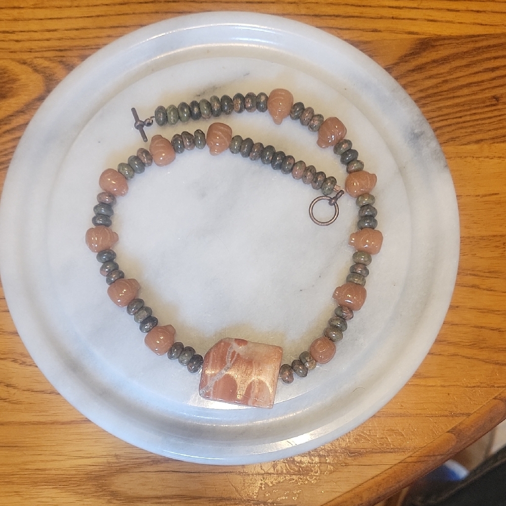Green Jasper and Orange Carnelian Necklace
